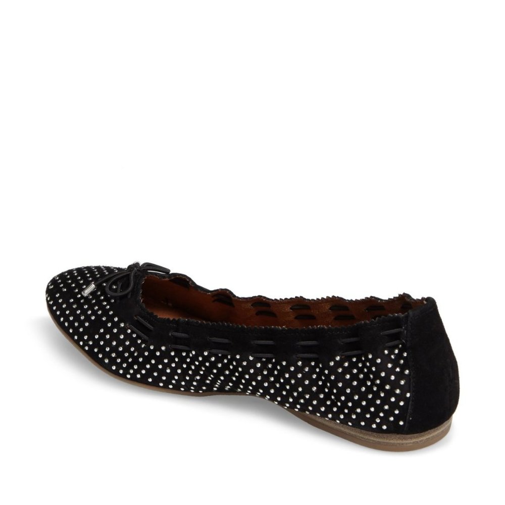 Tamaris NEW Ballerinas Flats Metallic Studs Shoe BLACK Suede Leather Womens 7.5 - Picture 3 of 17